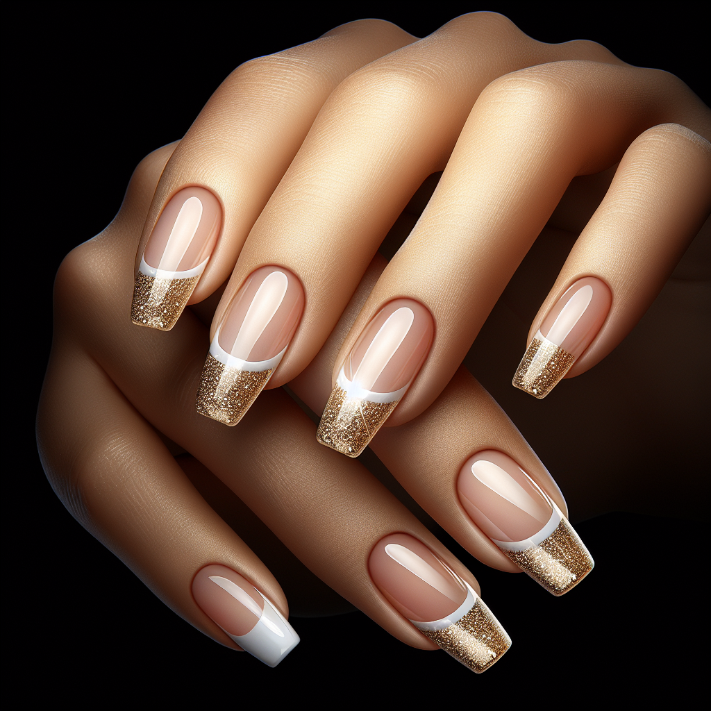 French Manicure with Gold Tips