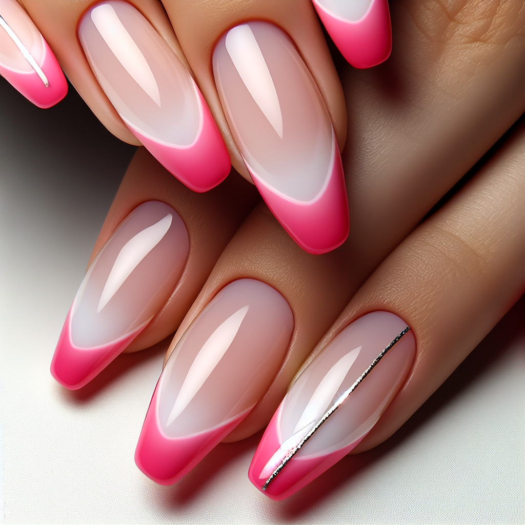 Pink French manicure with silver accent