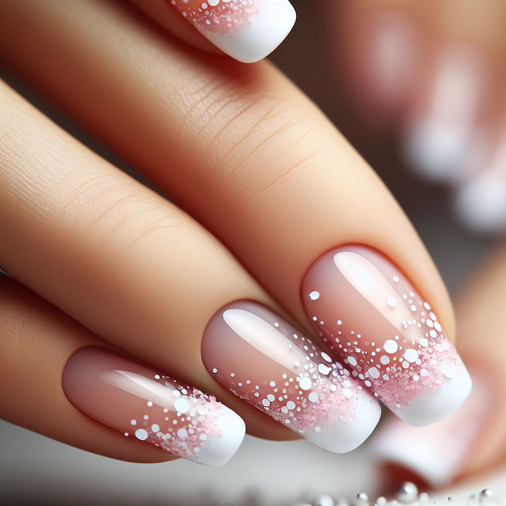 Pink and white polka dot nails