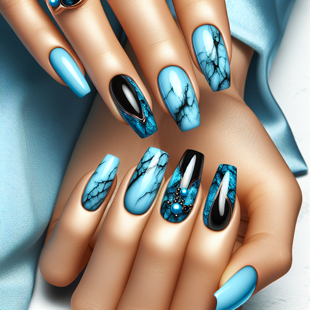 Electro blue with black marble design