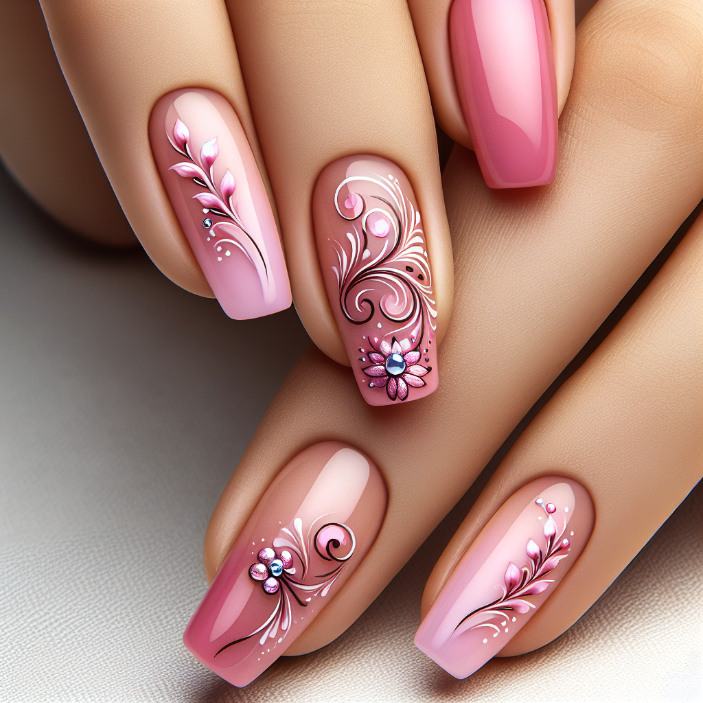 Elegant pink manicure with unique design