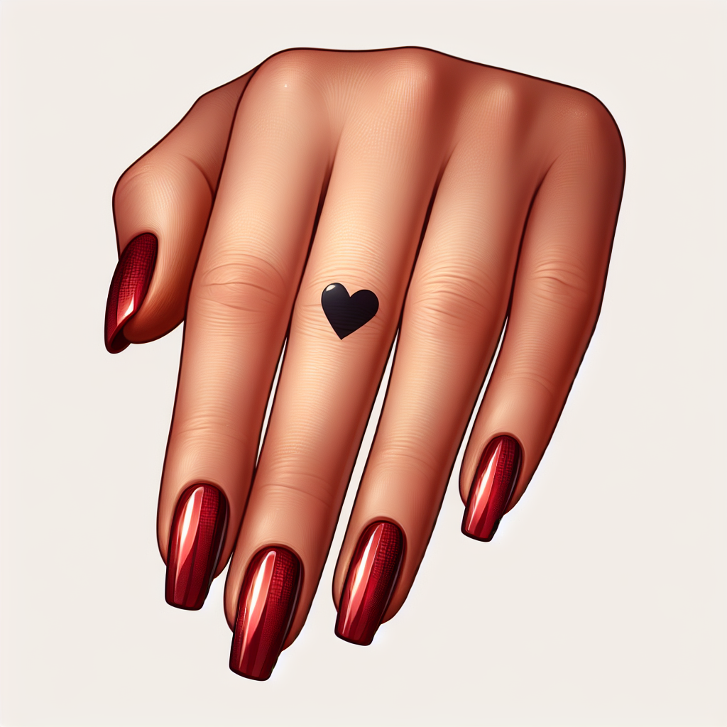 Glossy red nails with black hearts