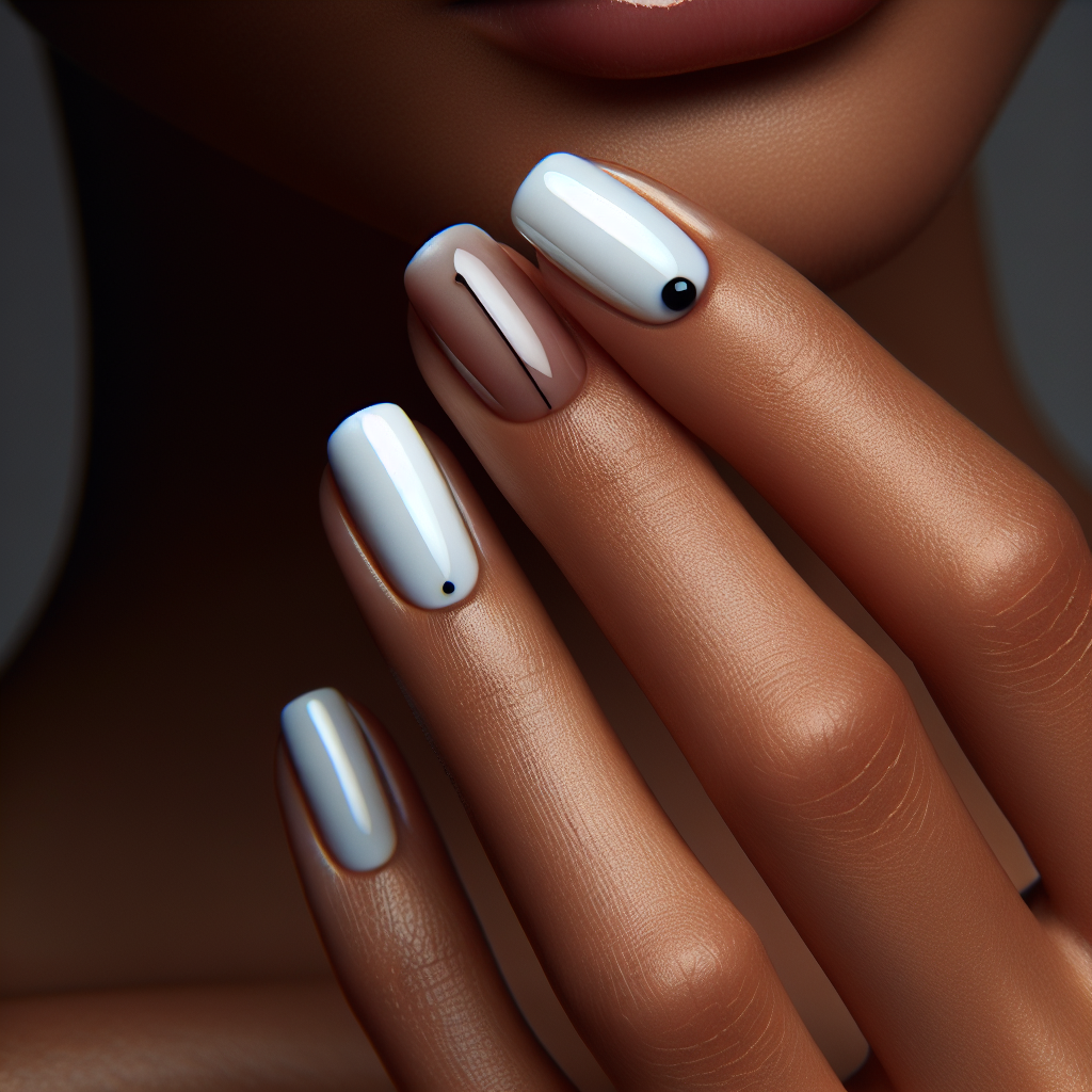 Glossy white nails with black dot