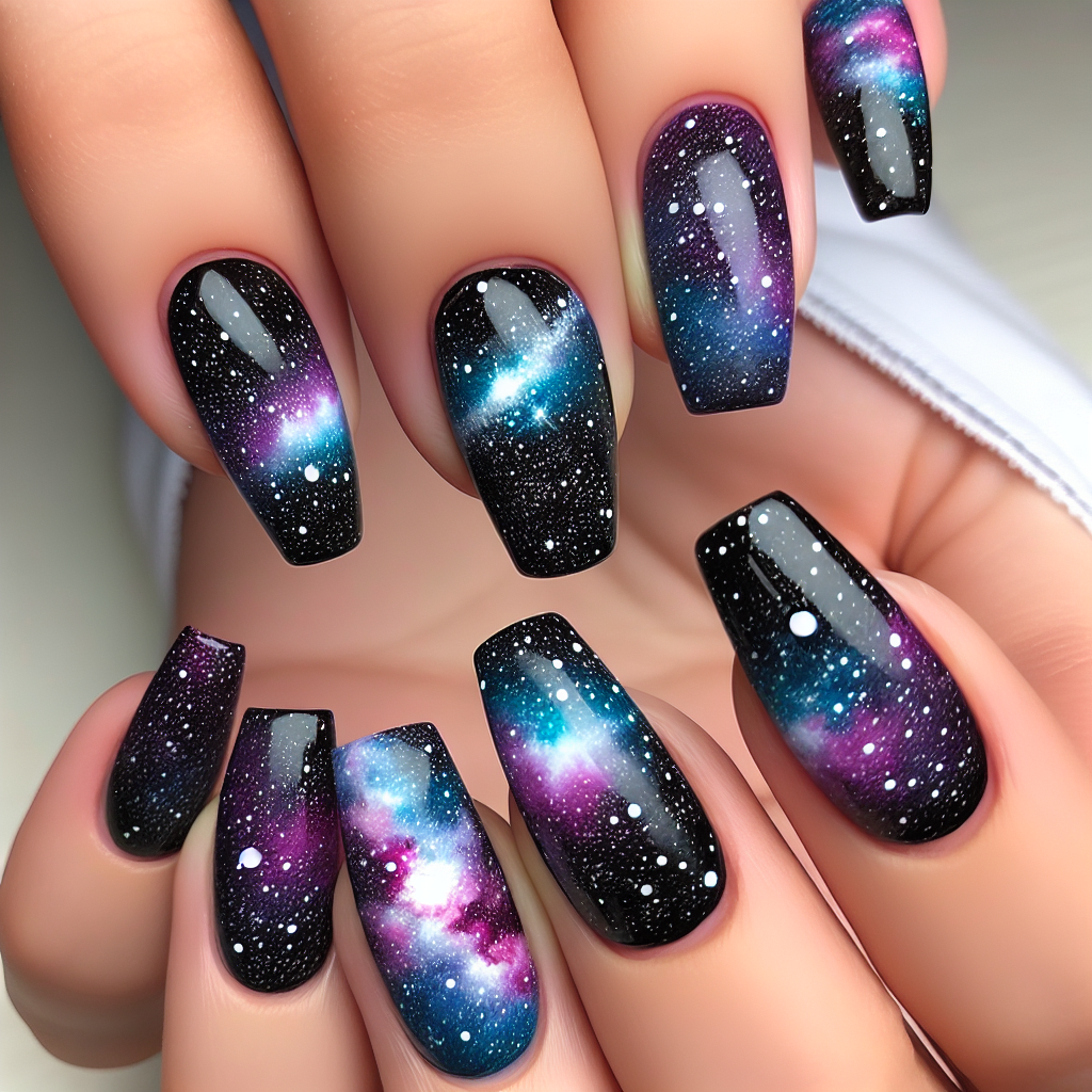 Gradient galaxy nails with star specks