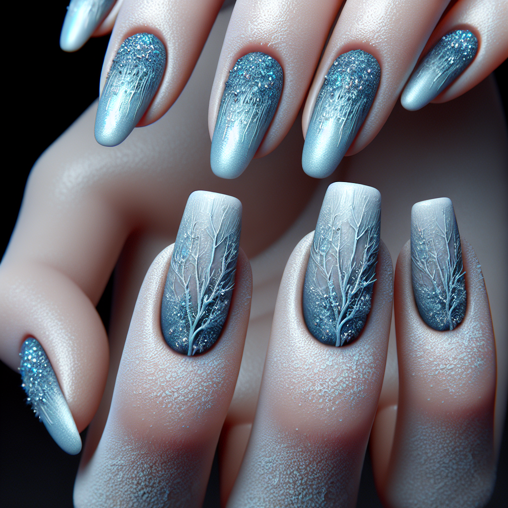 Icy blue, frosted glitter finish