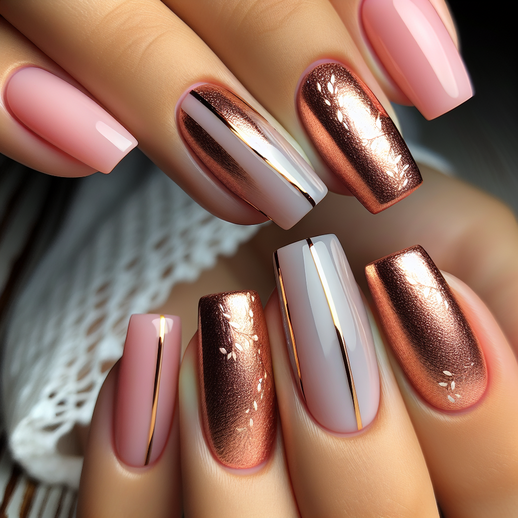 Light pink and rose gold nails