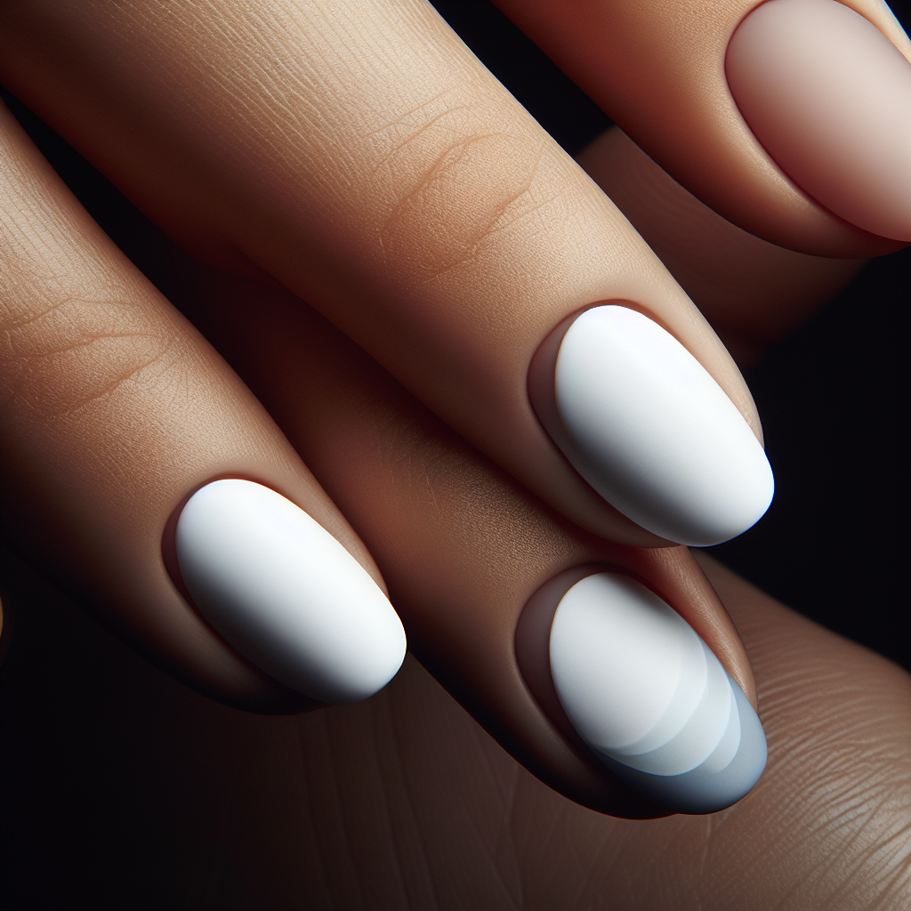 Matte white nails with glossy half-moons.