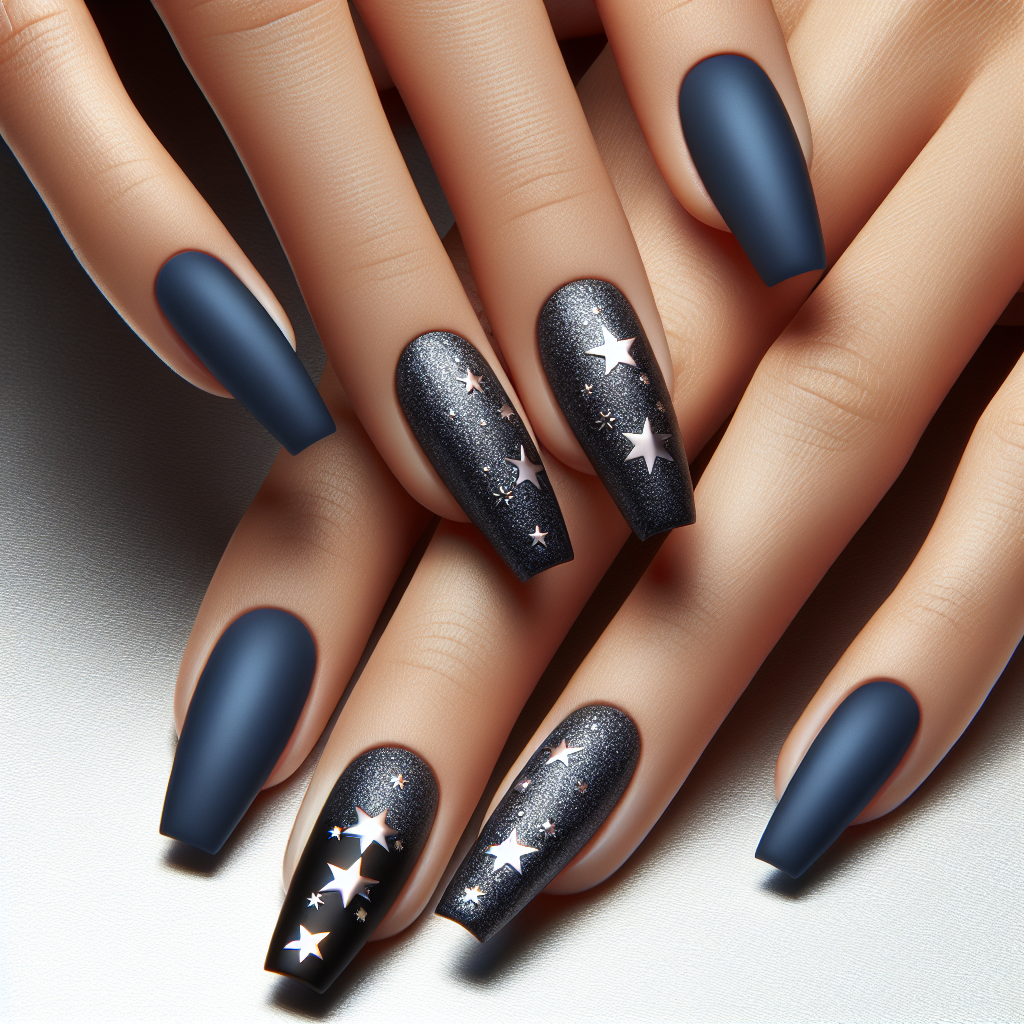 Navy blue matte with silver stars