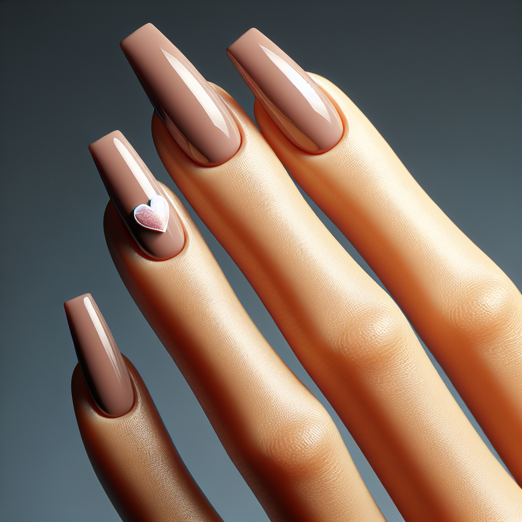 Nude matte nails with glossy heart.