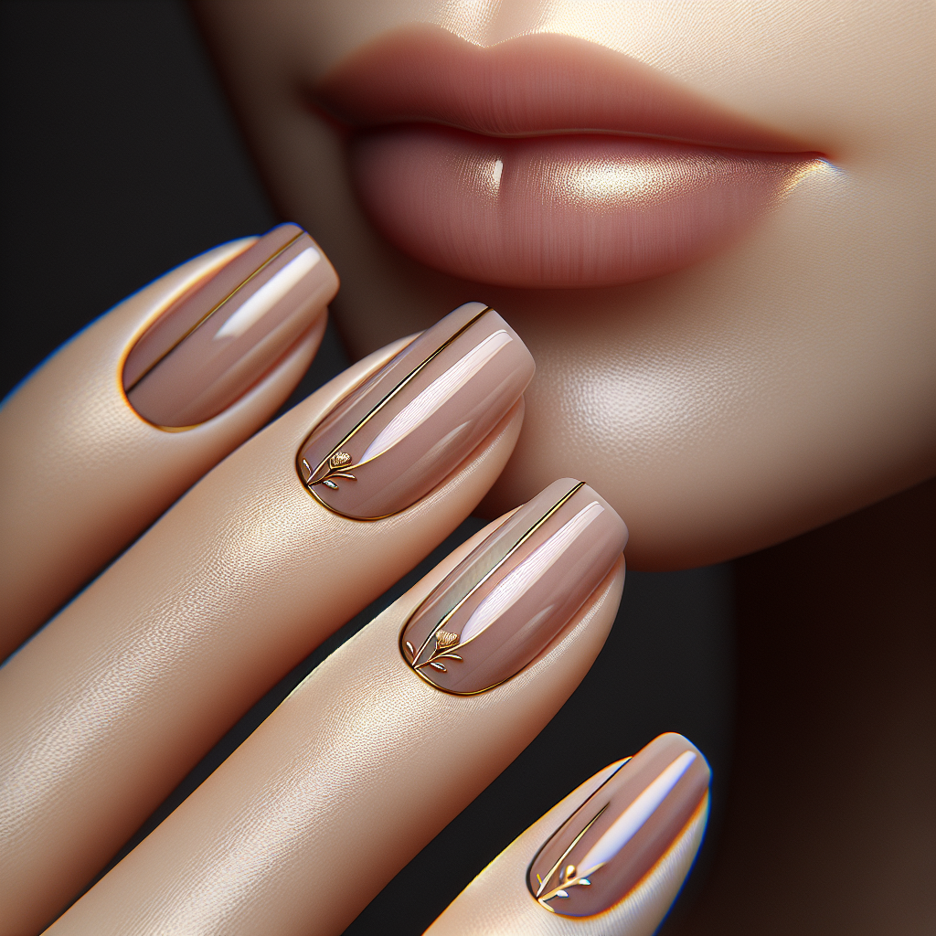 Nude nails with gold cuticle strip