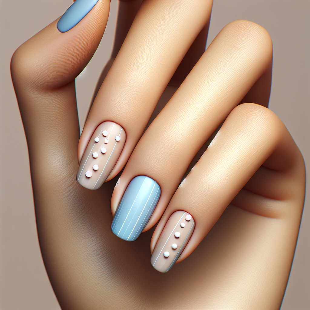 Pale blue nails with polka-dot accent