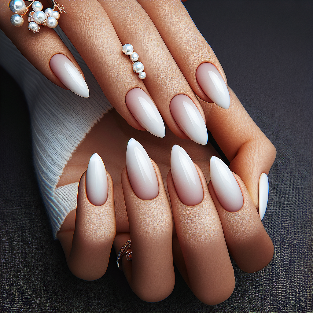 Pure white nails with pearl accents