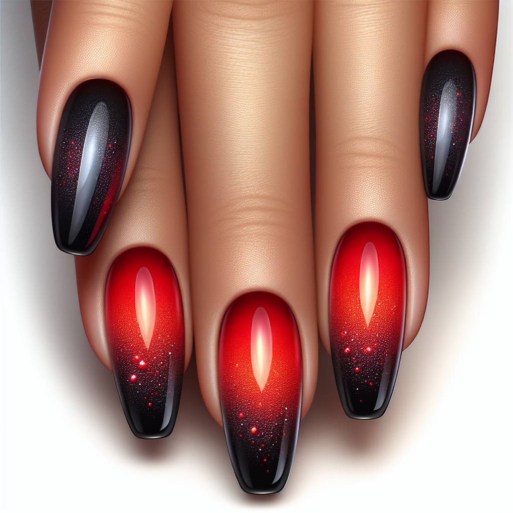 Red-black ombre glitter nails