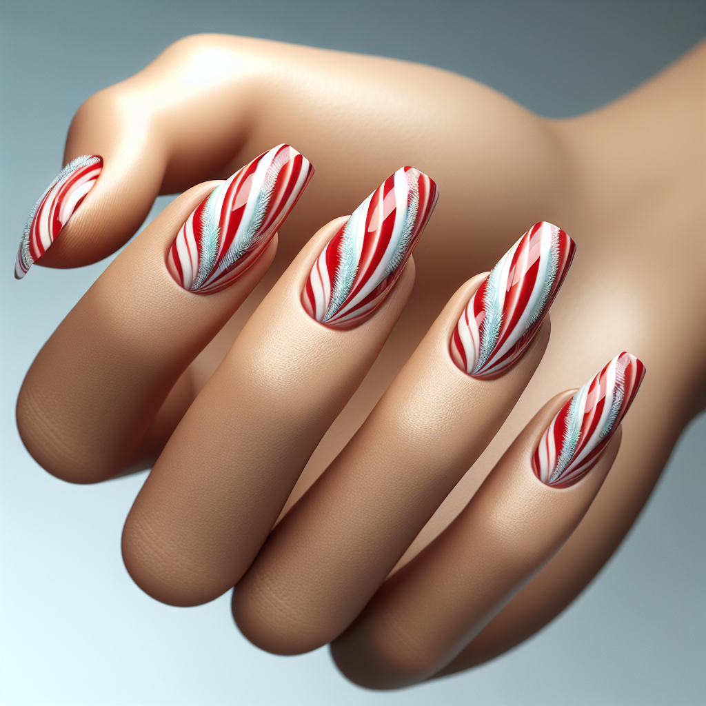 Red and white candy cane nails