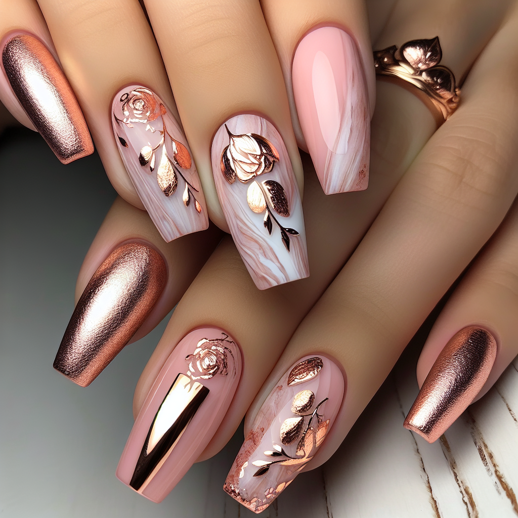 Blush Pink Nails with Rose Gold Foil