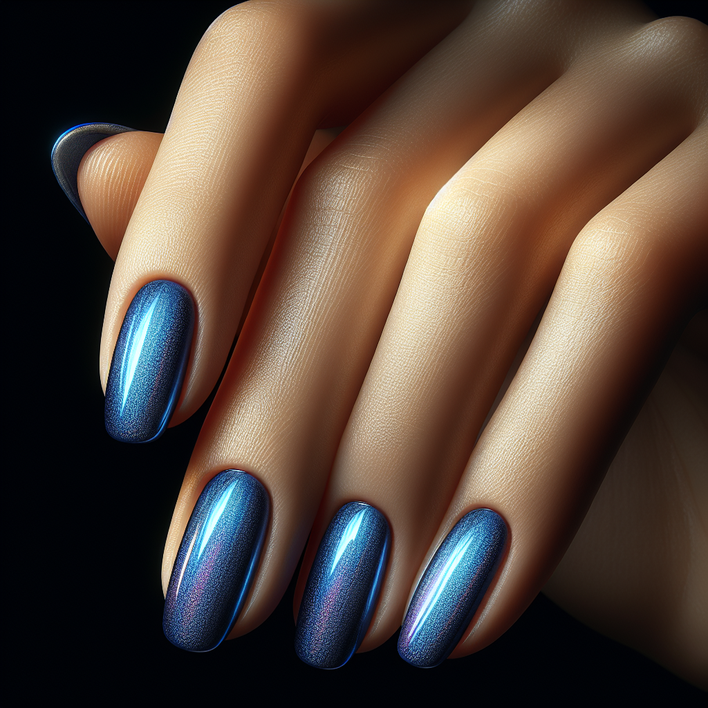 Sapphire blue with holographic shimmer.