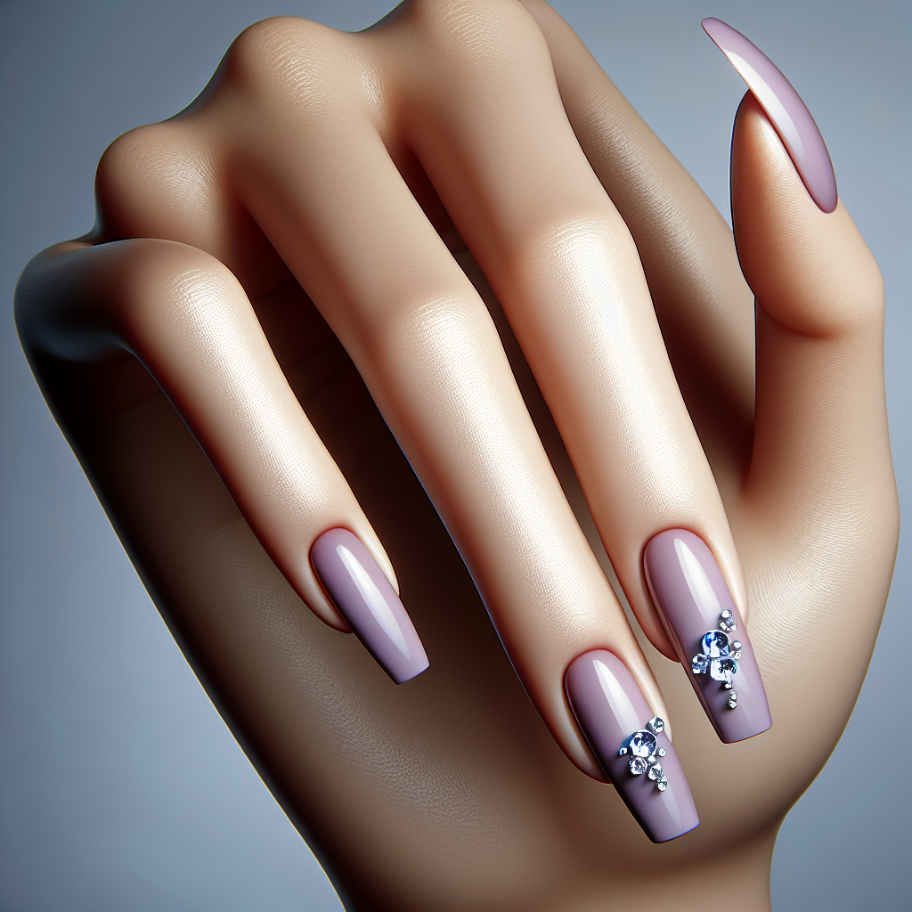 Soft lavender nails with rhinestone accent