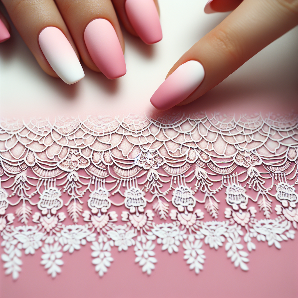 Soft pink nails with white lace tips