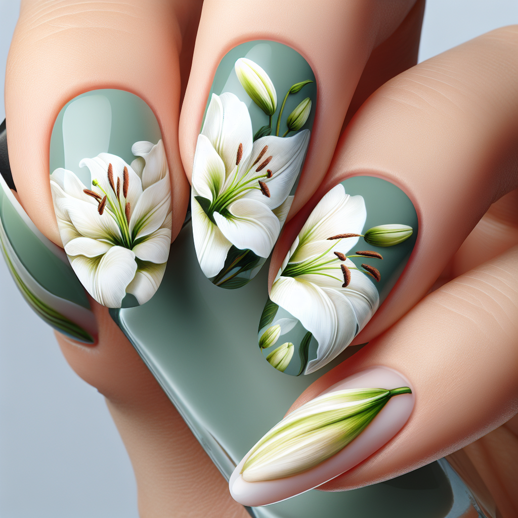 White lilies on pale green background