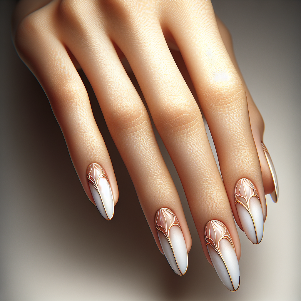 Plain white nails with gold outlines.