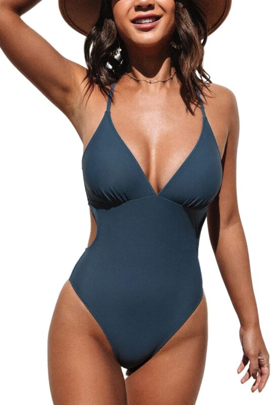 CUPSHE Women's Crisscross Back Ruched One Piece Swimsuit