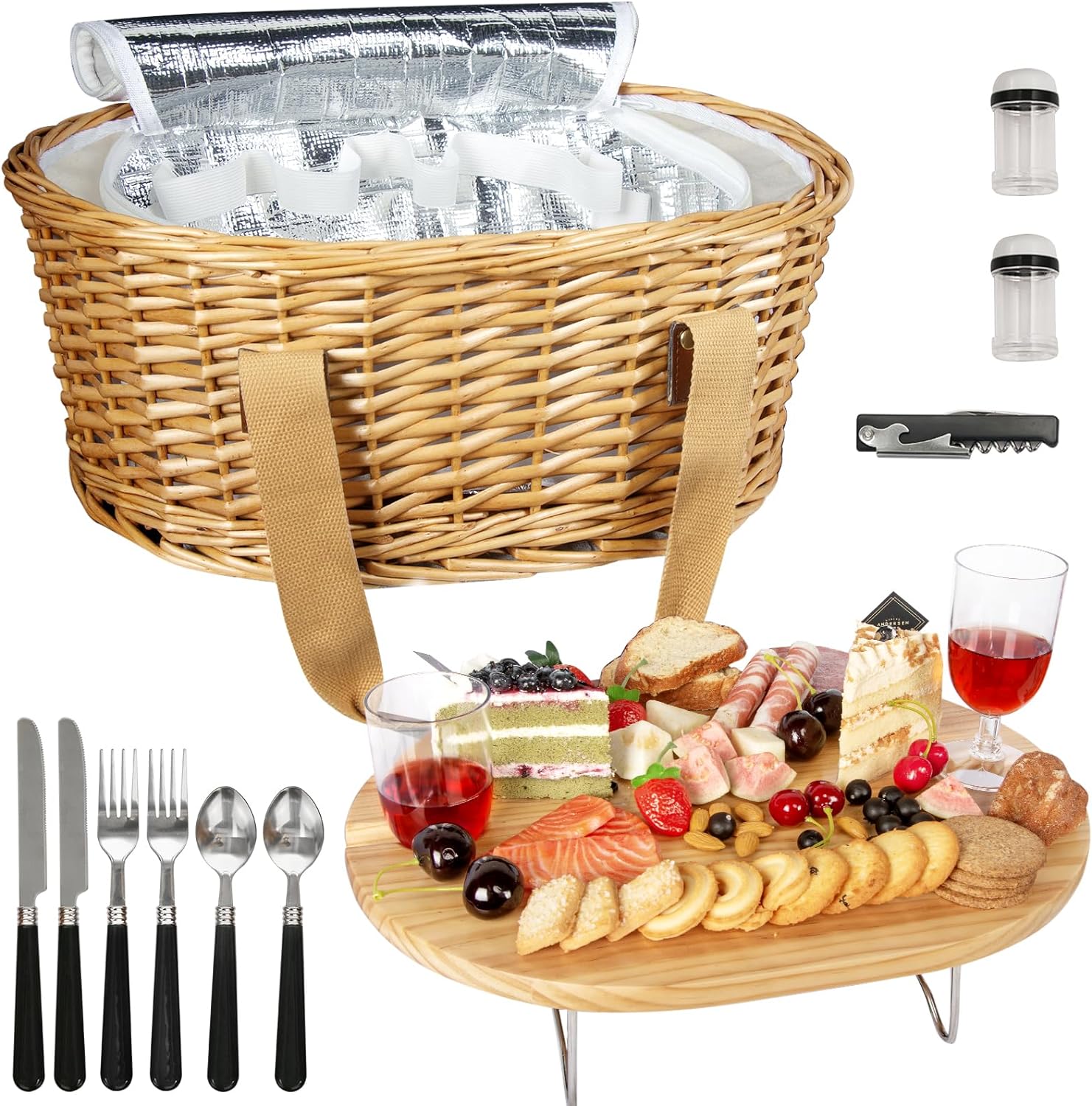 Hap Tim Wicker Picnic Basket Set for 2 with Mini Table