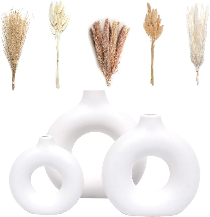 White Ceramic Vase with Fake Dried Pampas