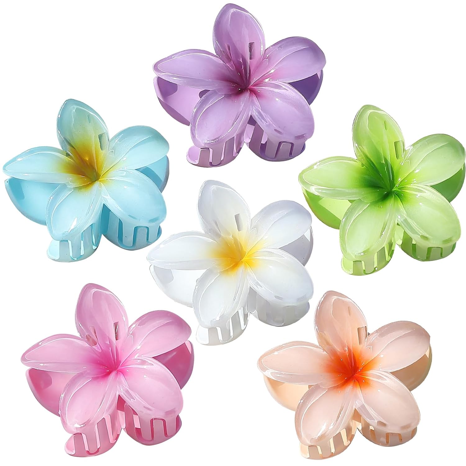 Sisiaipu Hawaiian Flower Hair Clips for Women 6 Pack Flower Hair Claw Clips Plumeria Claw Clips for Thin Hair Large Claw Clips for Thick Hair Beach Tropical Hair Accessories for Girls